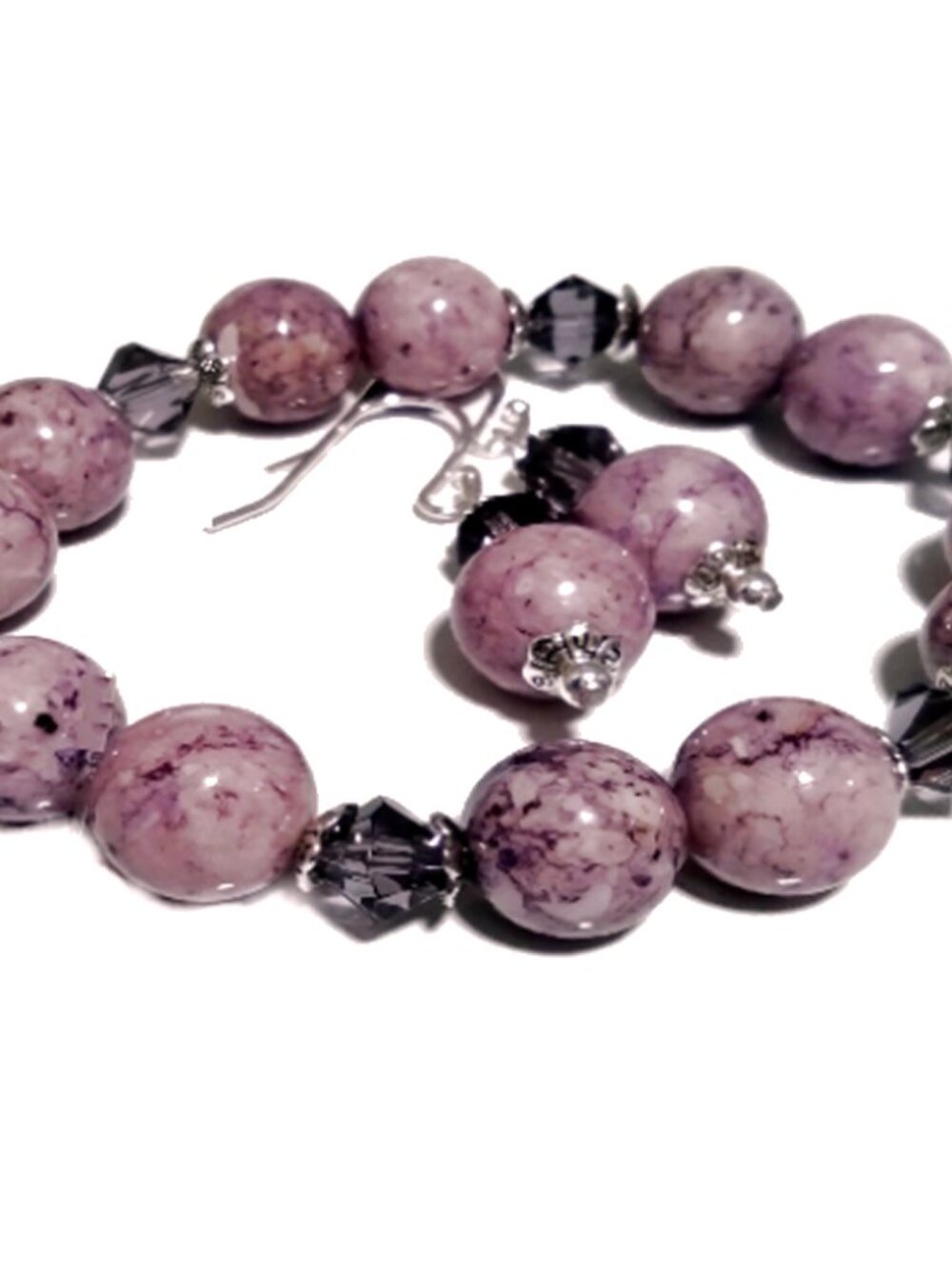 Handcrafted Purple Vein Jasper Stretch Bracelet & Matching Earrings